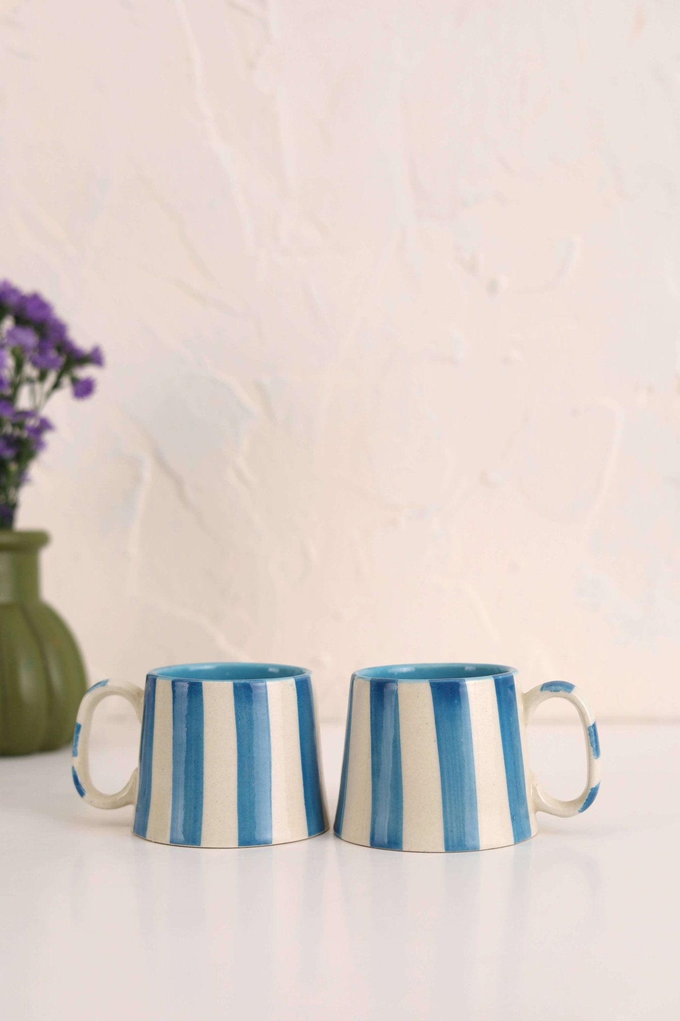 Ceramic Blue Stripe Coffee cup - 220ml - Jennie Dots
