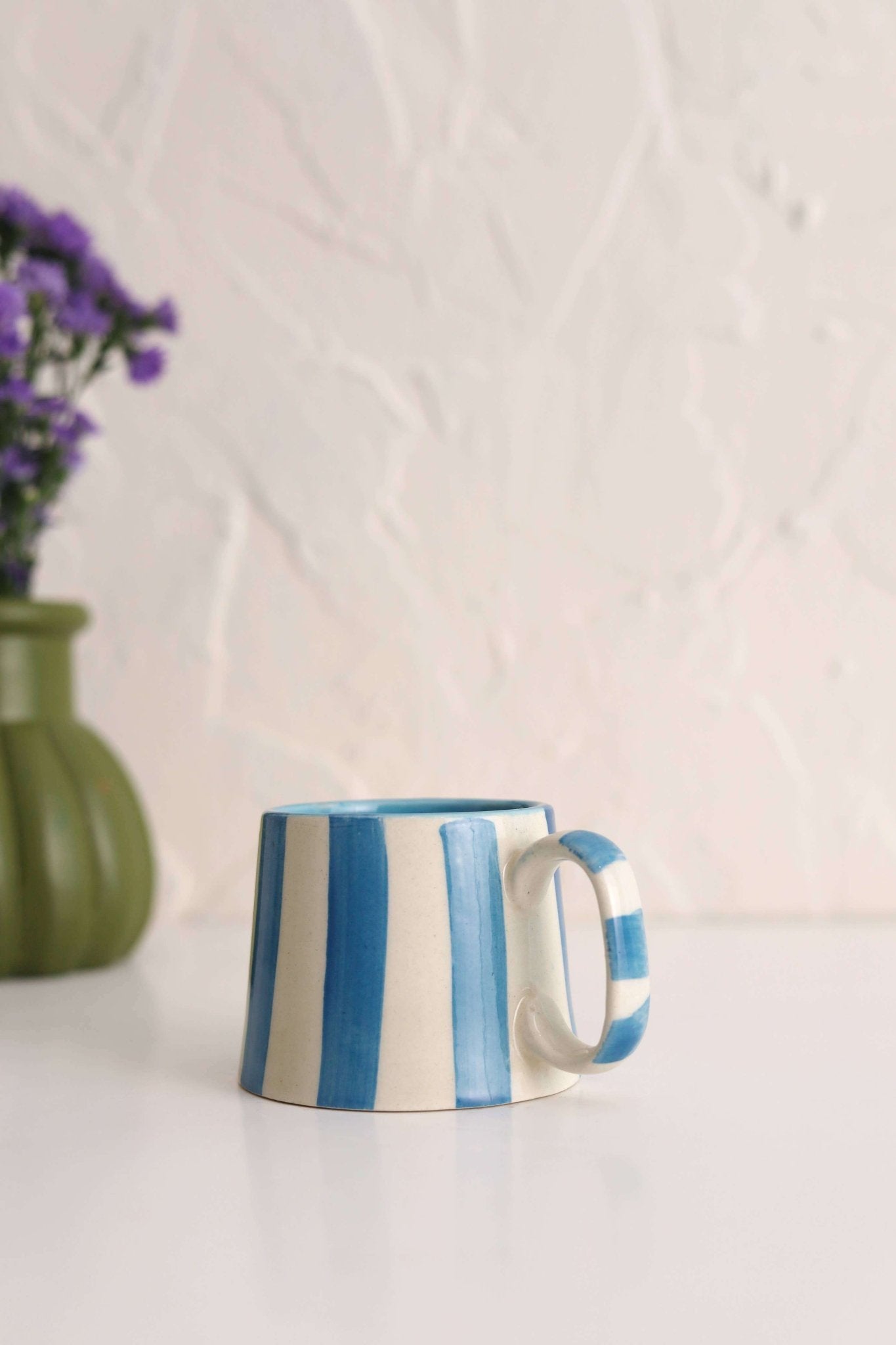 Ceramic Blue Stripe Coffee cup - 220ml - Jennie Dots