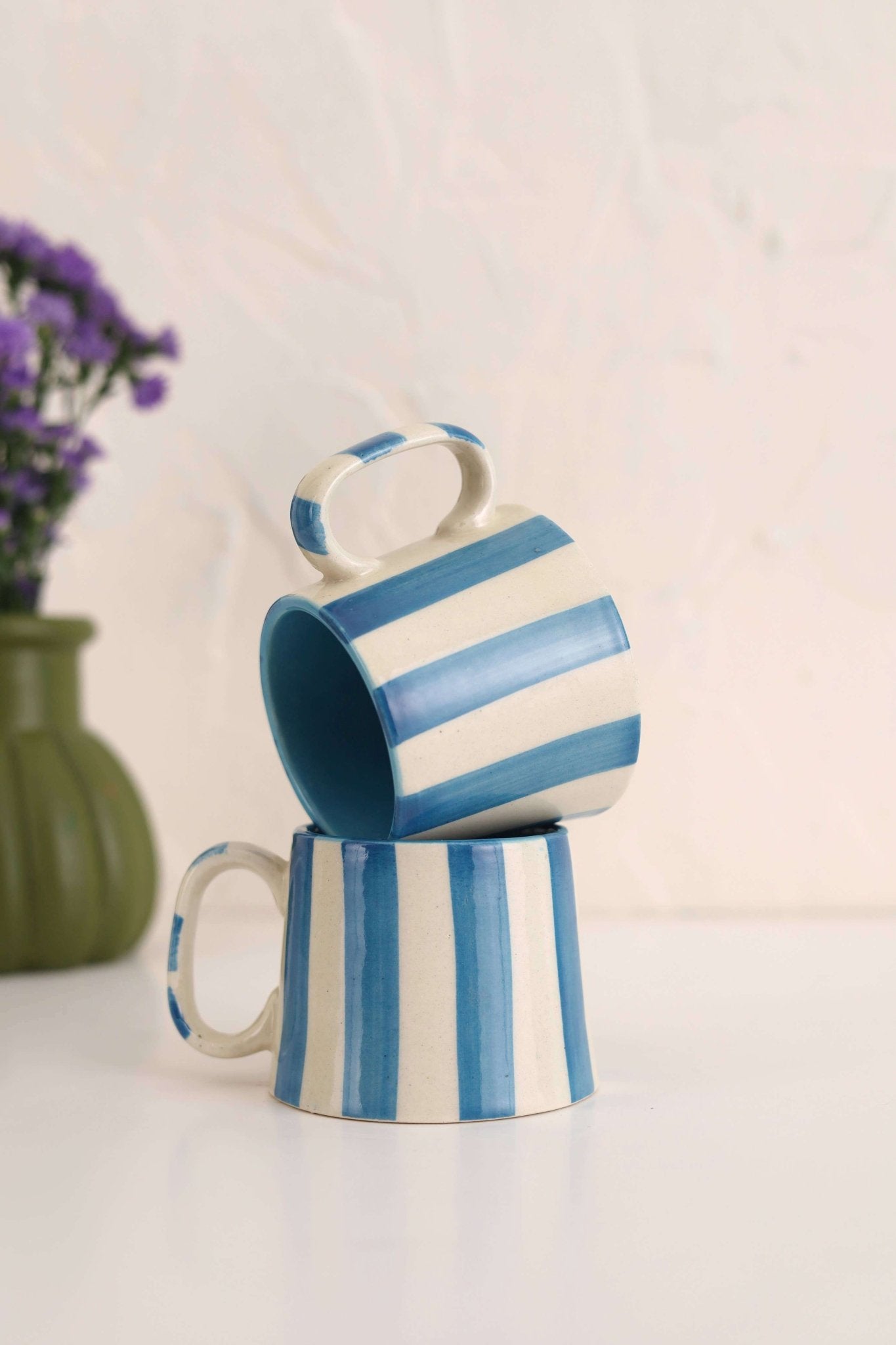 Ceramic Blue Stripe Coffee cup - 220ml - Jennie Dots