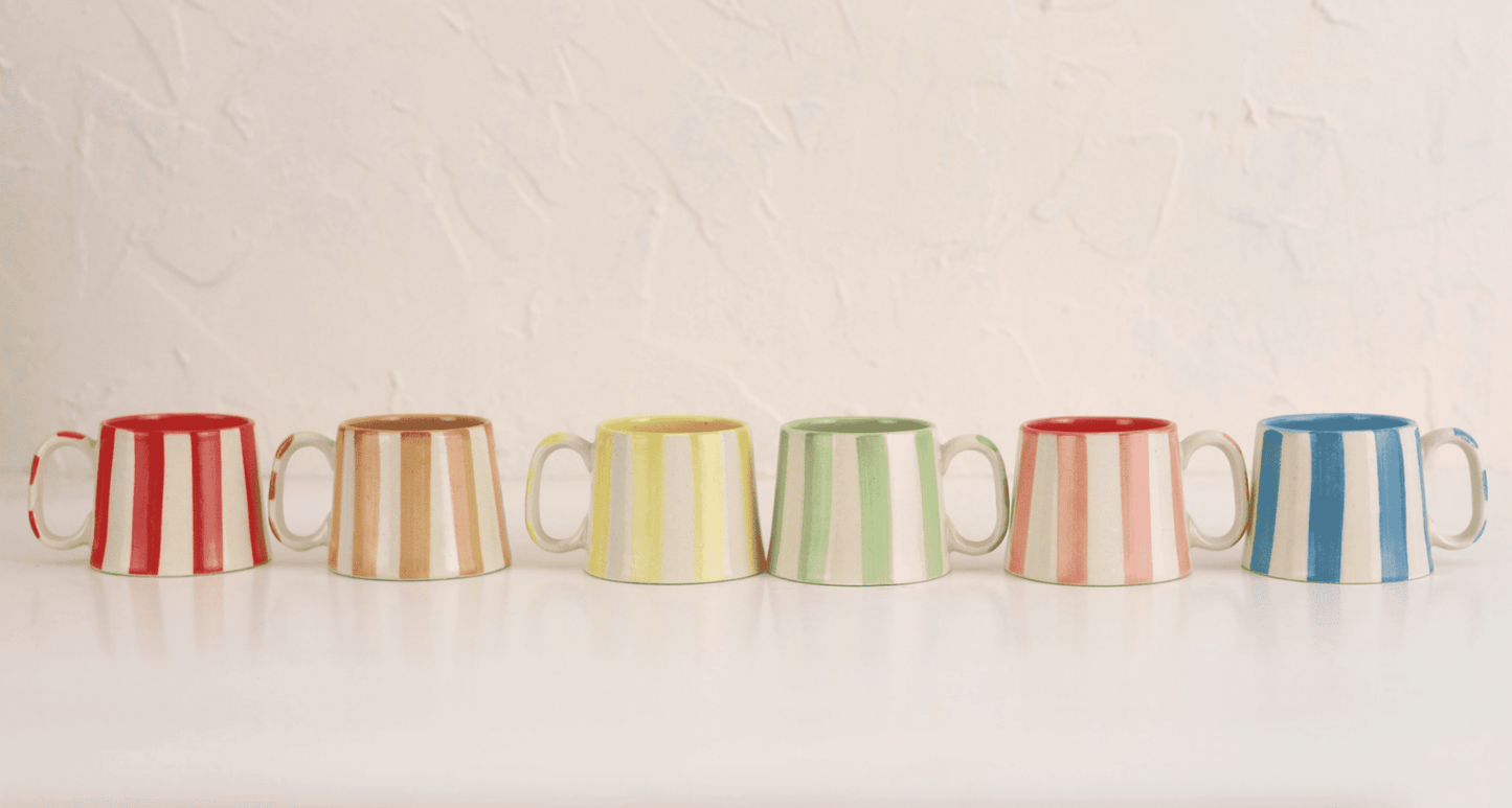 Ceramic Blue Stripe Coffee cup - 220ml - Jennie Dots
