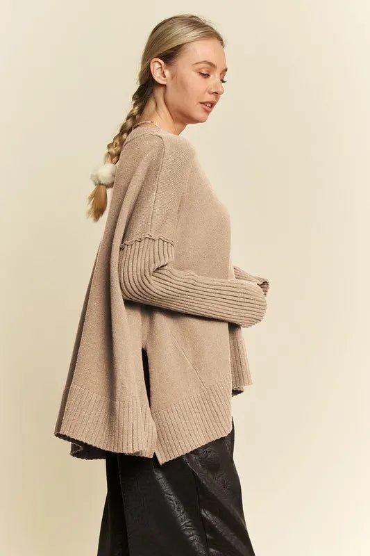 Davi & Dani Ribbed Side Slit V - Neck Sweater - Jennie Dots