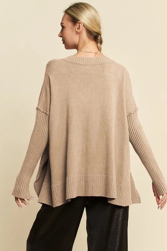 Davi & Dani Ribbed Side Slit V - Neck Sweater - Jennie Dots