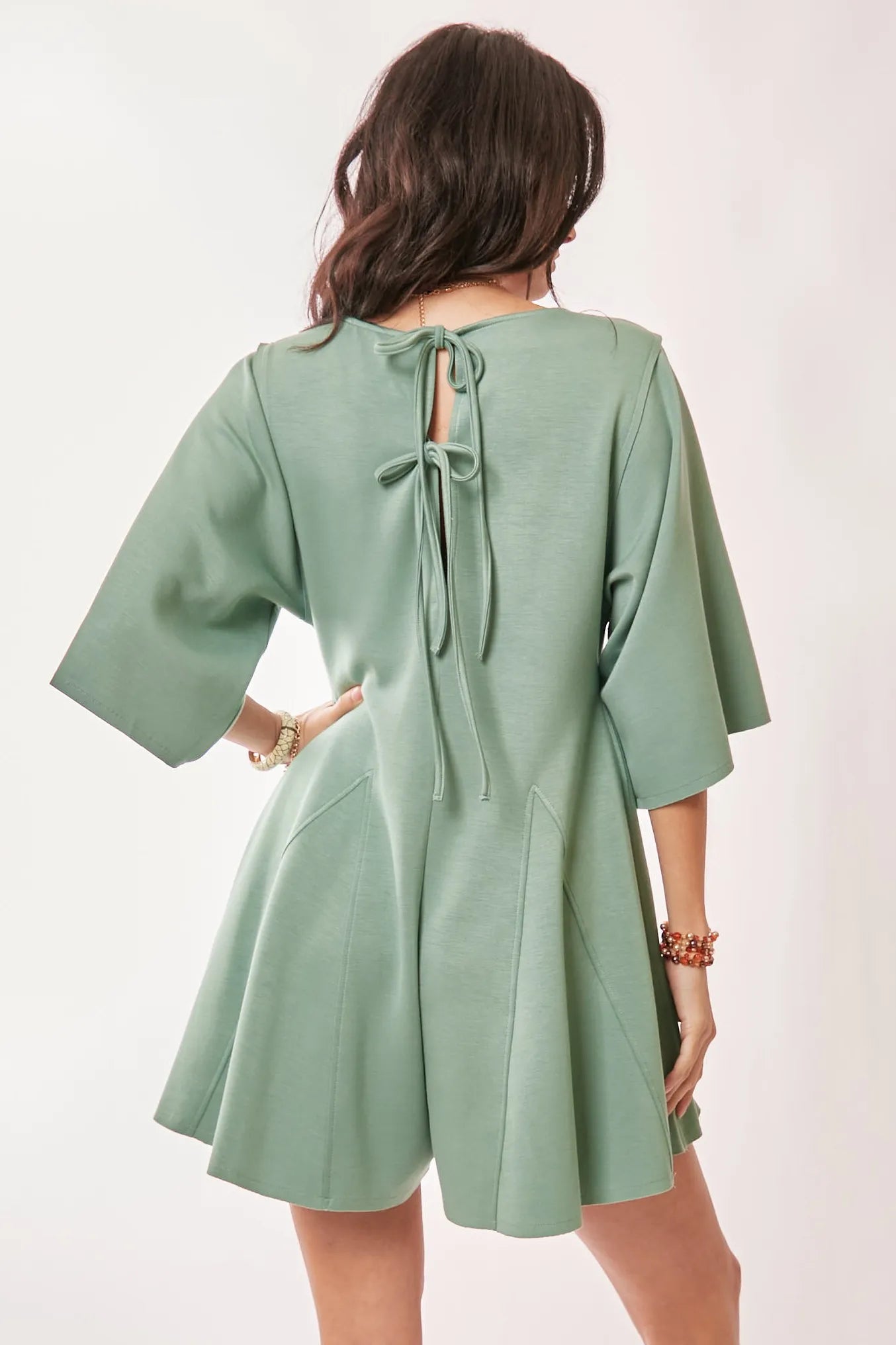 Davi & Dani Solid Draped Sleeve Ties Back Skort Romper - Jennie Dots