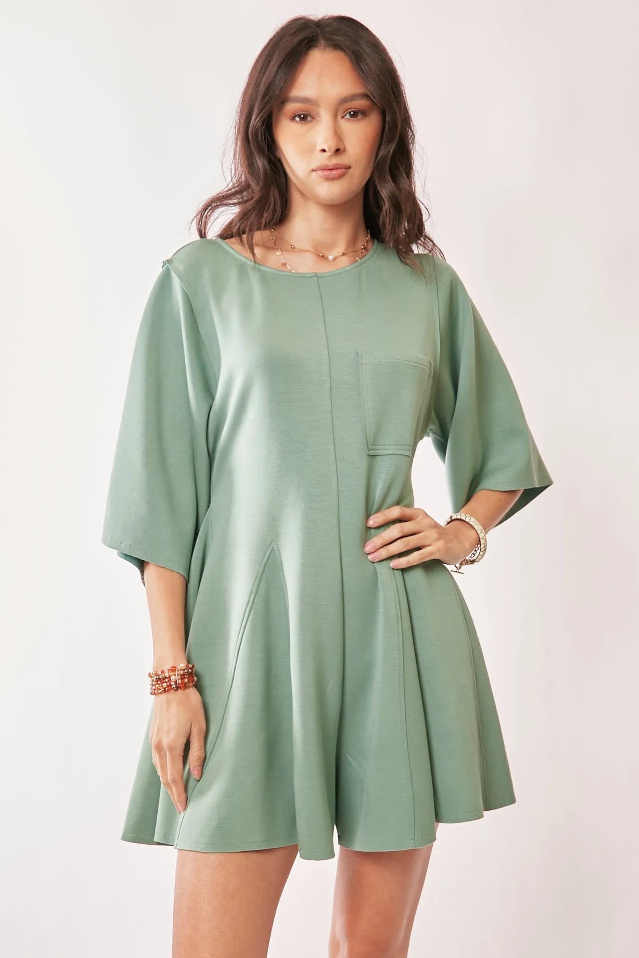 Davi & Dani Solid Draped Sleeve Ties Back Skort Romper - Jennie Dots
