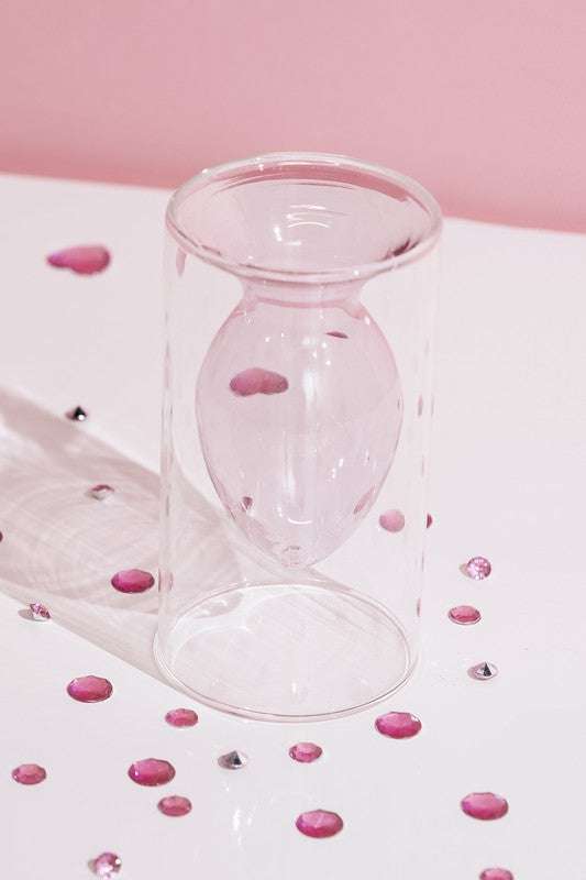Double Layer Transparent Glass Vase - Pink - Jennie Dots
