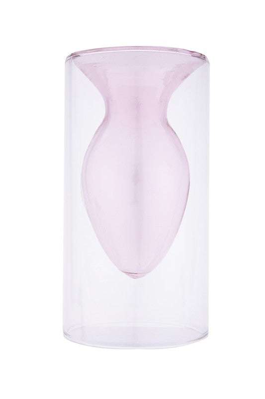 Double Layer Transparent Glass Vase - Pink - Jennie Dots