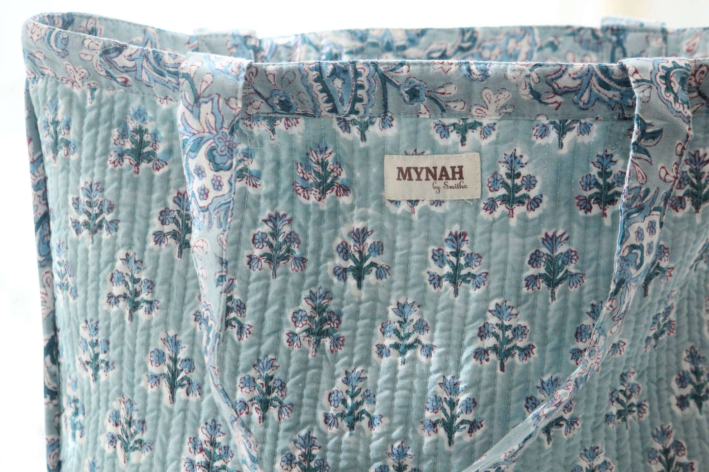 Dusty blue floral print reversible tote bag - Small laptop bag - Jennie Dots
