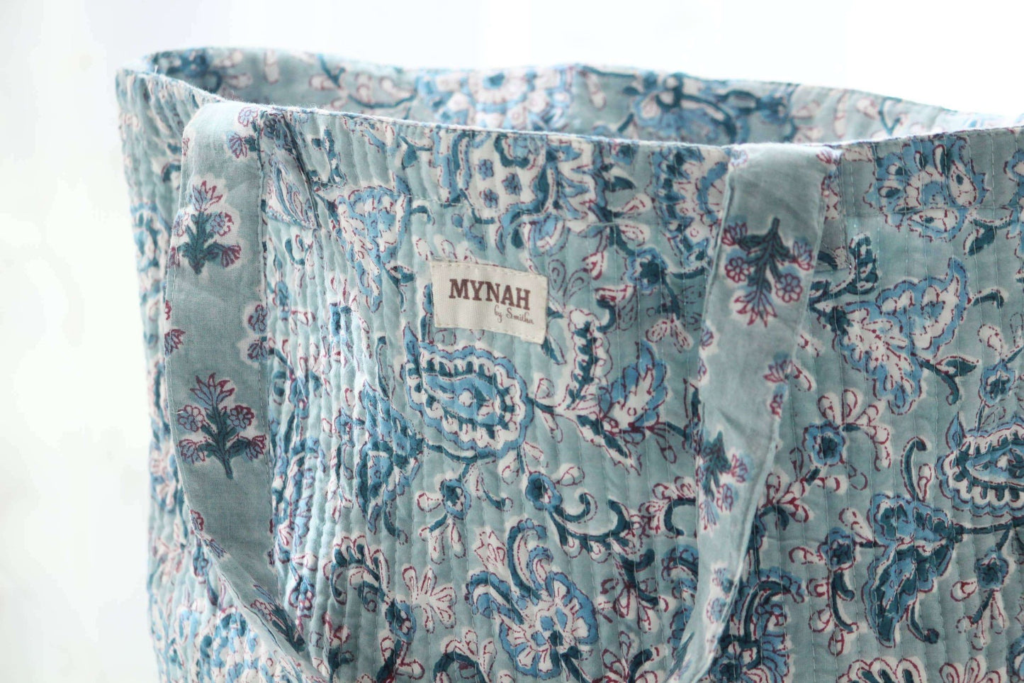 Dusty blue floral print reversible tote bag - Small laptop bag - Jennie Dots