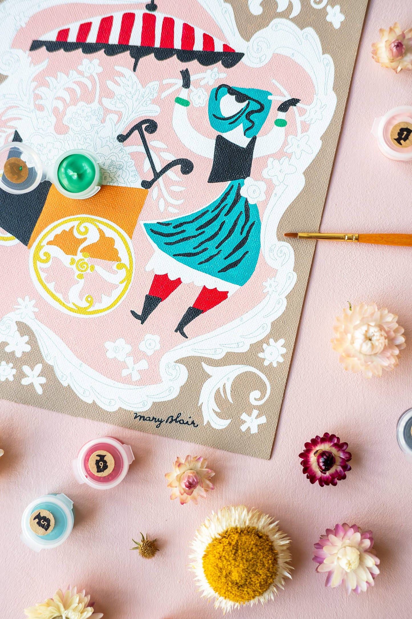 Elle Crée (She Creates) - Mary Blair's Petal Peddler Paint-by-Number Kit