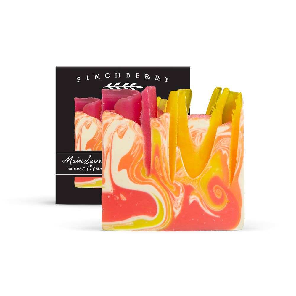 Finchberry Happy Birthday bath and body gift set with vibrant handcrafted Main Squeeze soap.