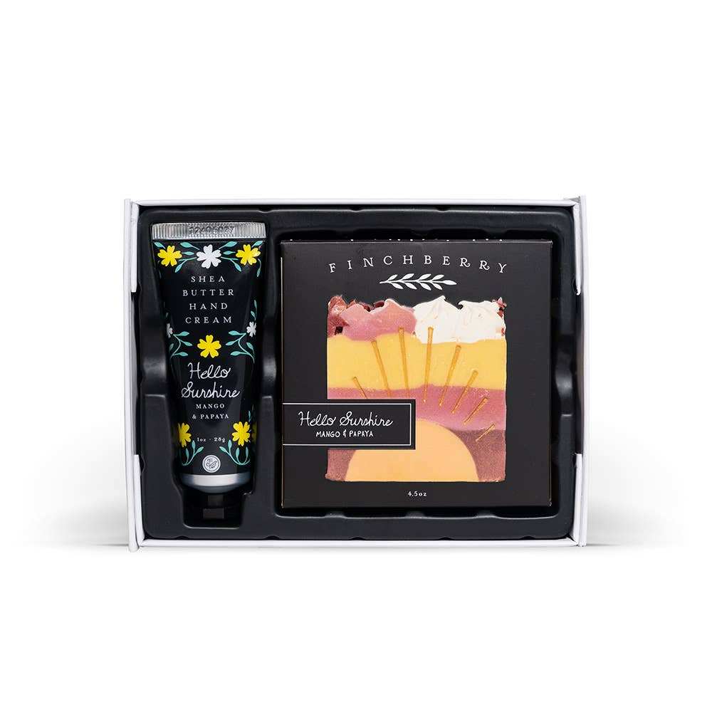 Finchberry Sending You Sunshine 2 Pc Bath & Body Gift Set with Hello Sunshine Soap Bar and Travel Hand Cream.