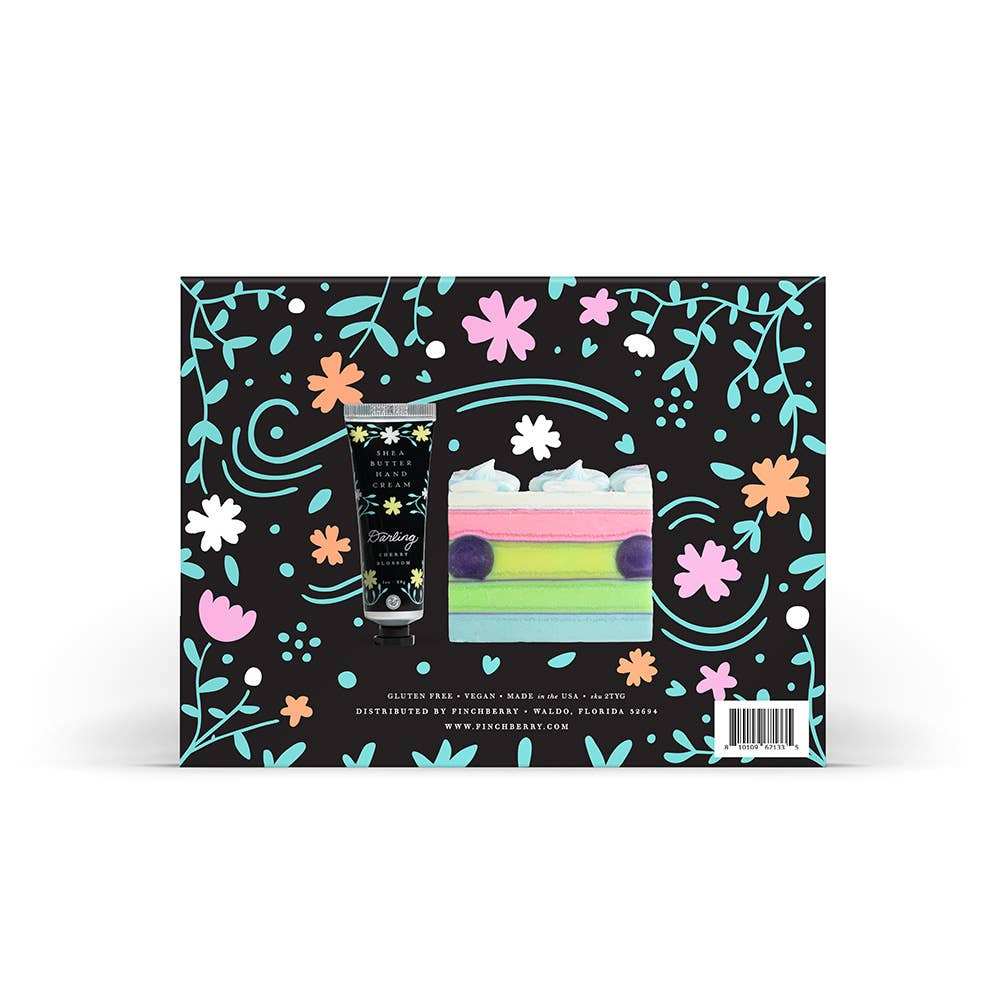FinchBerry Thank You 2 Pc Bath & Body Gift Set featuring Darling Soap Bar and Travel Hand Cream in floral packaging.