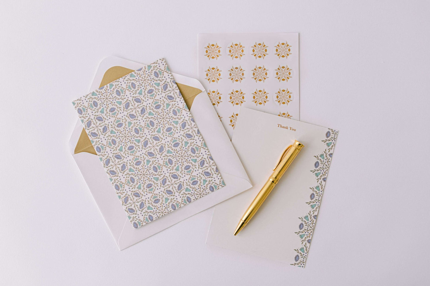 Folk Pattern Luxury Stationery Set - Green/Blue - Jennie Dots