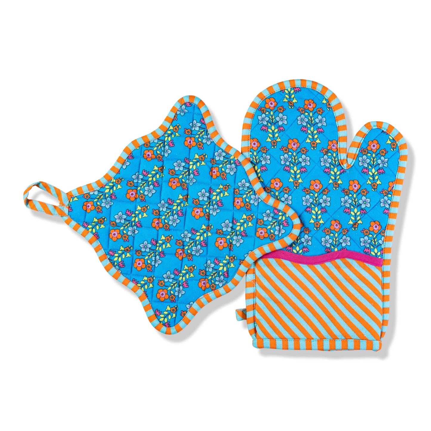 Furbish Studio - Blue Pot Holder & Oven Mitt Set - Jennie Dots