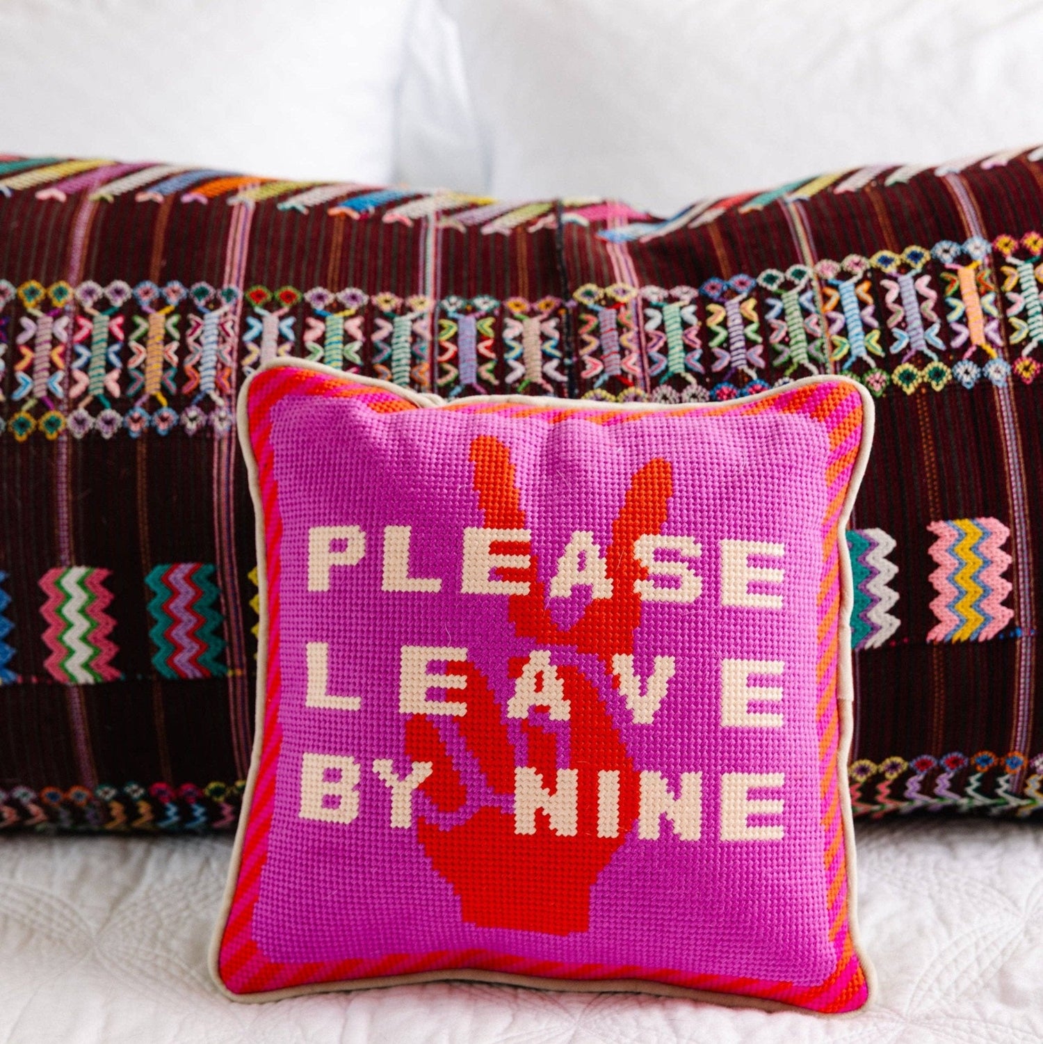 Furbish Studio - Please Leave by Nine Needlepoint Pillow - Jennie Dots