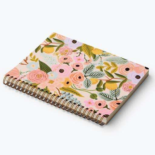 Garden Party Pastel Spiral Notebook with floral cover and gold foil accents.