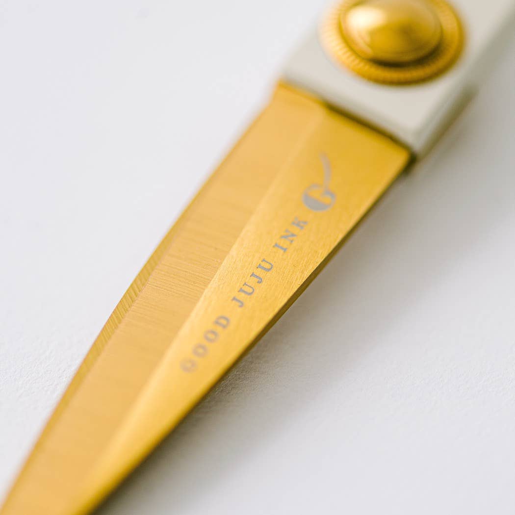 Good Juju Ink - Ivory and Gold Heirloom Scissors with Case - Sage Green - Jennie Dots