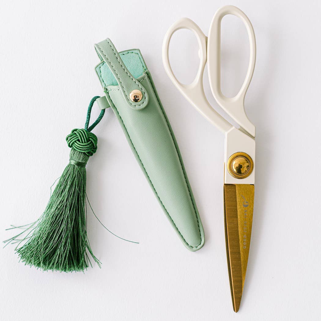 Good Juju Ink - Ivory and Gold Heirloom Scissors with Case - Sage Green - Jennie Dots