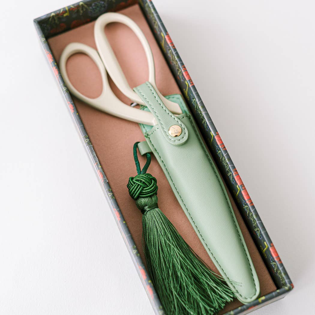 Good Juju Ink - Ivory and Gold Heirloom Scissors with Case - Sage Green - Jennie Dots