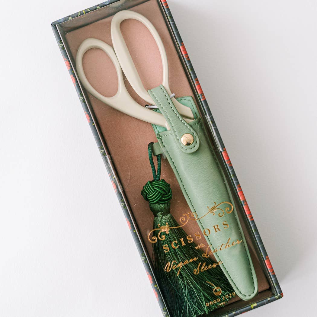 Good Juju Ink - Ivory and Gold Heirloom Scissors with Case - Sage Green - Jennie Dots