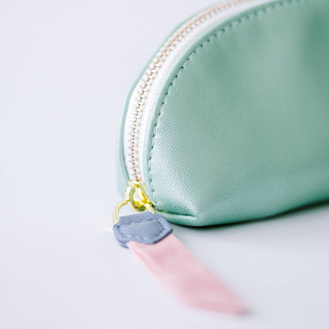 Good Juju Ink - Luxe Slim Pencil Pouch - Metallic Seafoam Green - Jennie Dots