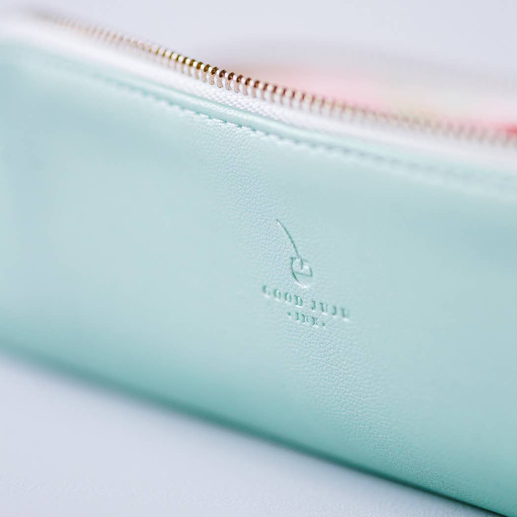 Good Juju Ink - Luxe Slim Pencil Pouch - Metallic Seafoam Green - Jennie Dots