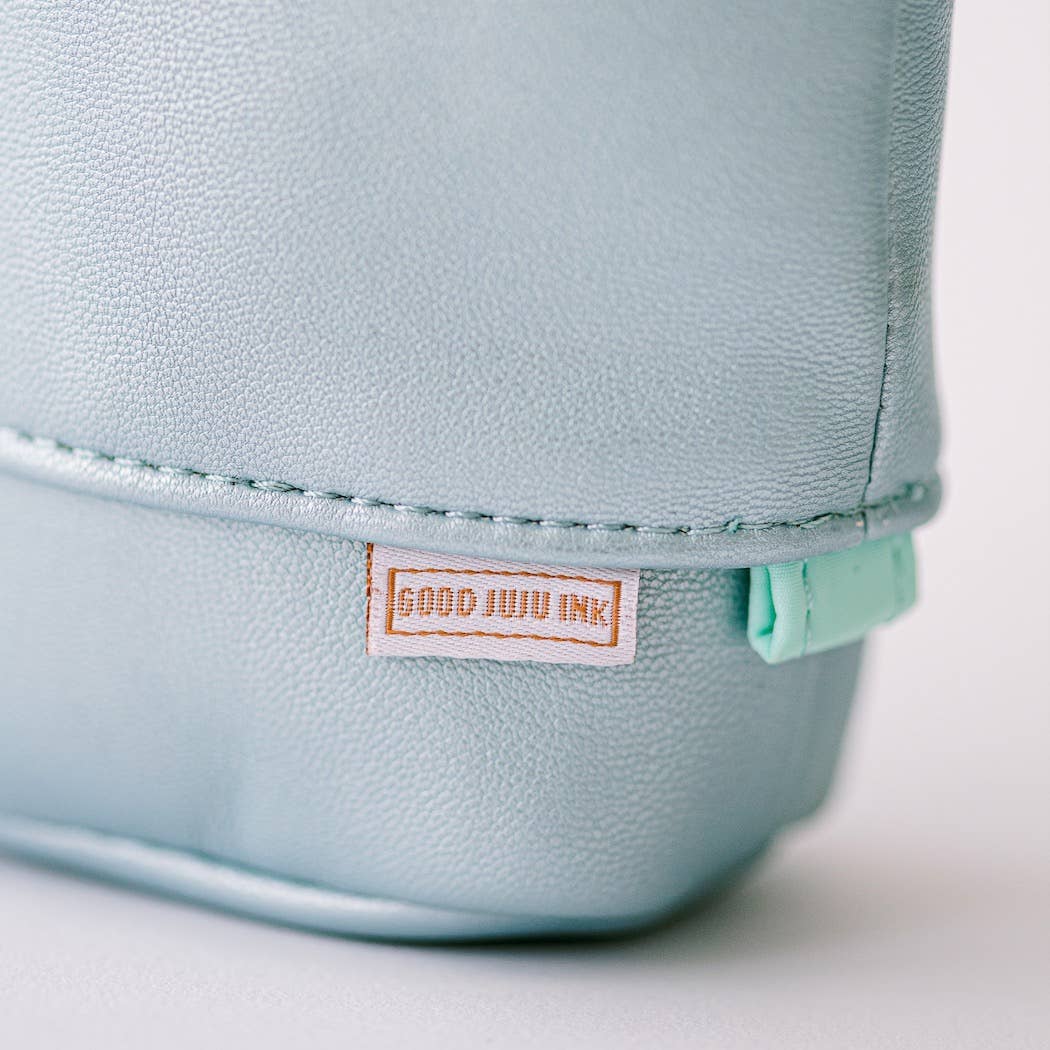 Good Juju Ink - Luxe Standing Pencil Pouch - Metallic Blue Sky - Jennie Dots
