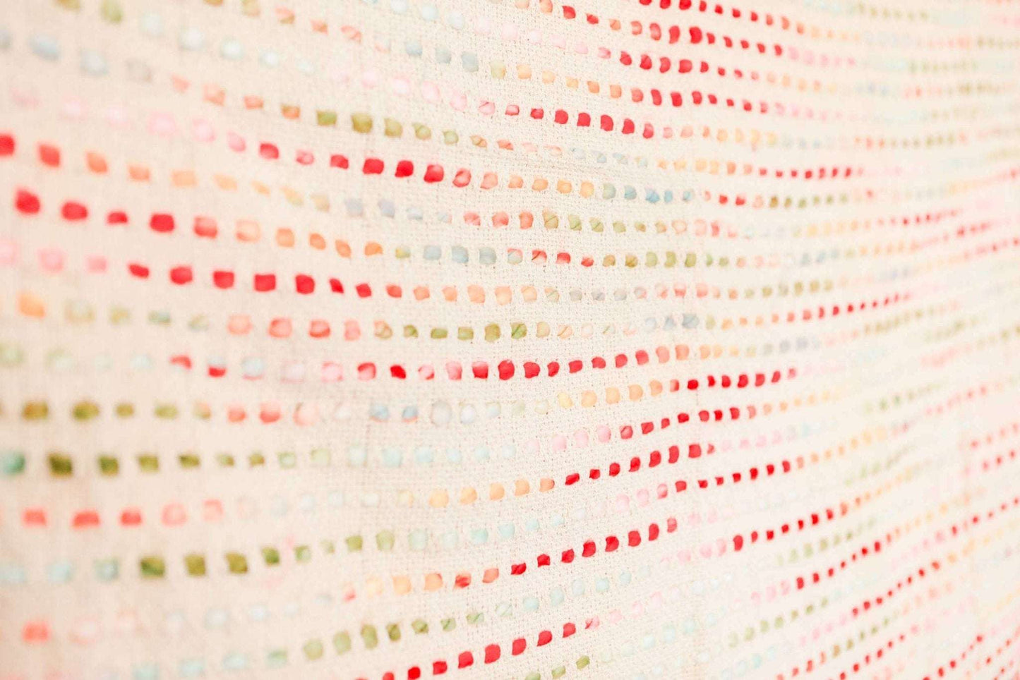 Handwoven Confetti Throw with multicolored dots, recycled cotton, knotted fringe ends, 50x60 inches.