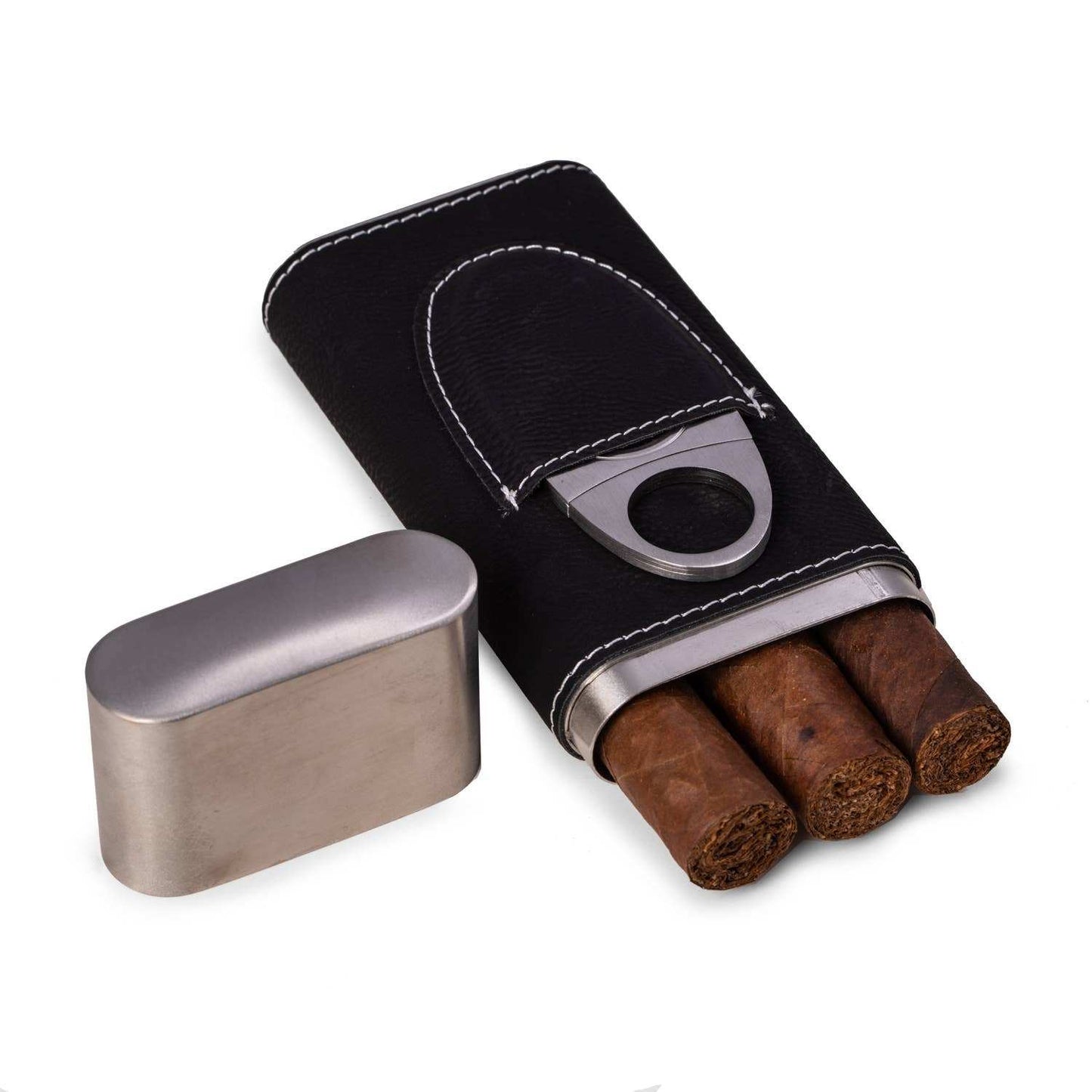 Harrison Leather and Steel Cigar Case with Cutter - Jennie Dots