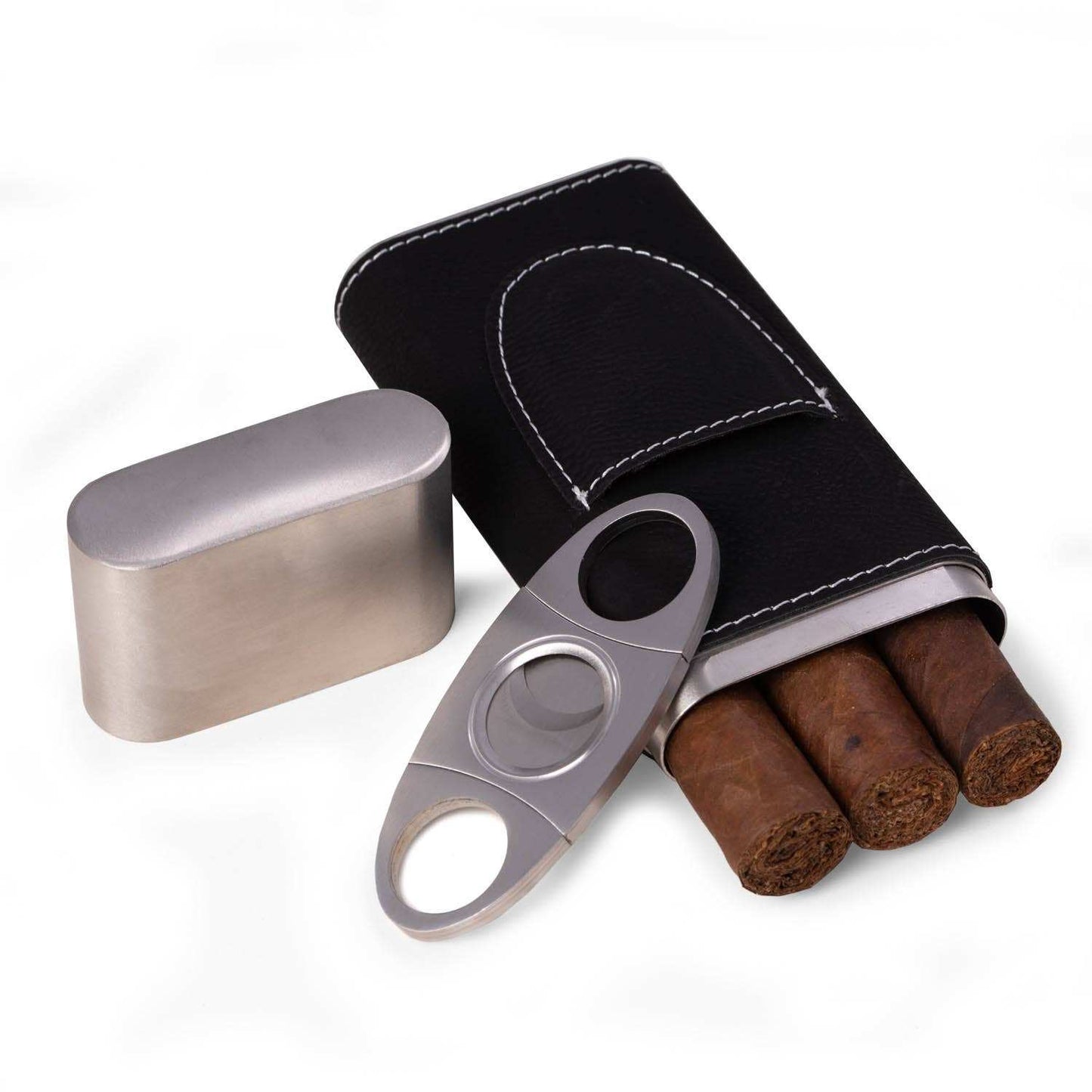 Harrison Leather and Steel Cigar Case with Cutter - Jennie Dots