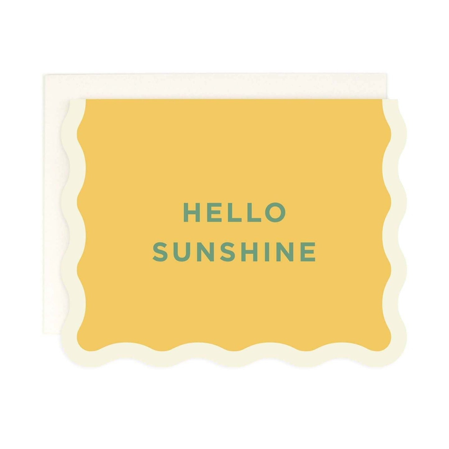 Die-cut folded card with "Hello Sunshine" text on warm white cover paper, includes envelope.