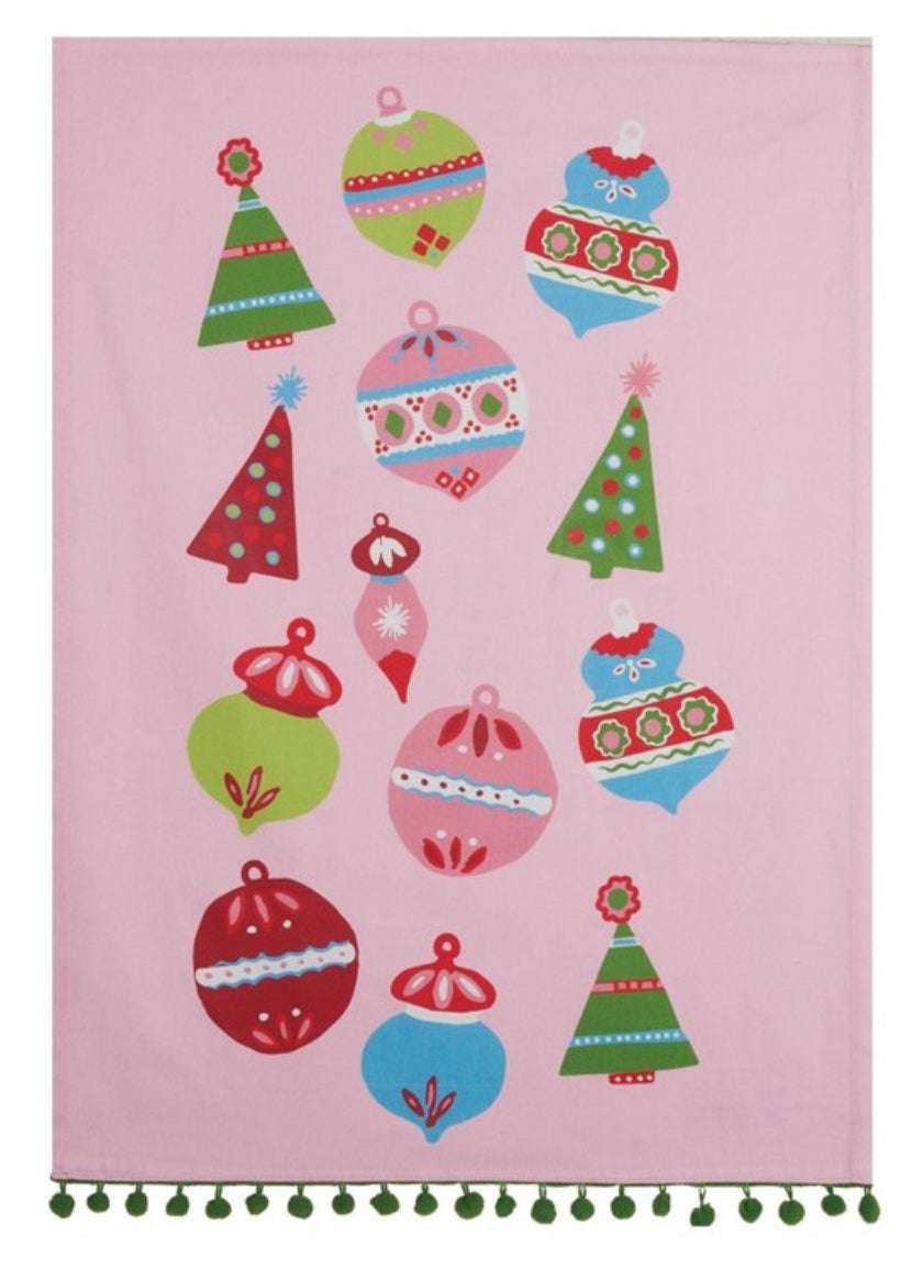 Holiday Sparkle Pom Pom Kitchen Towel - Jennie Dots