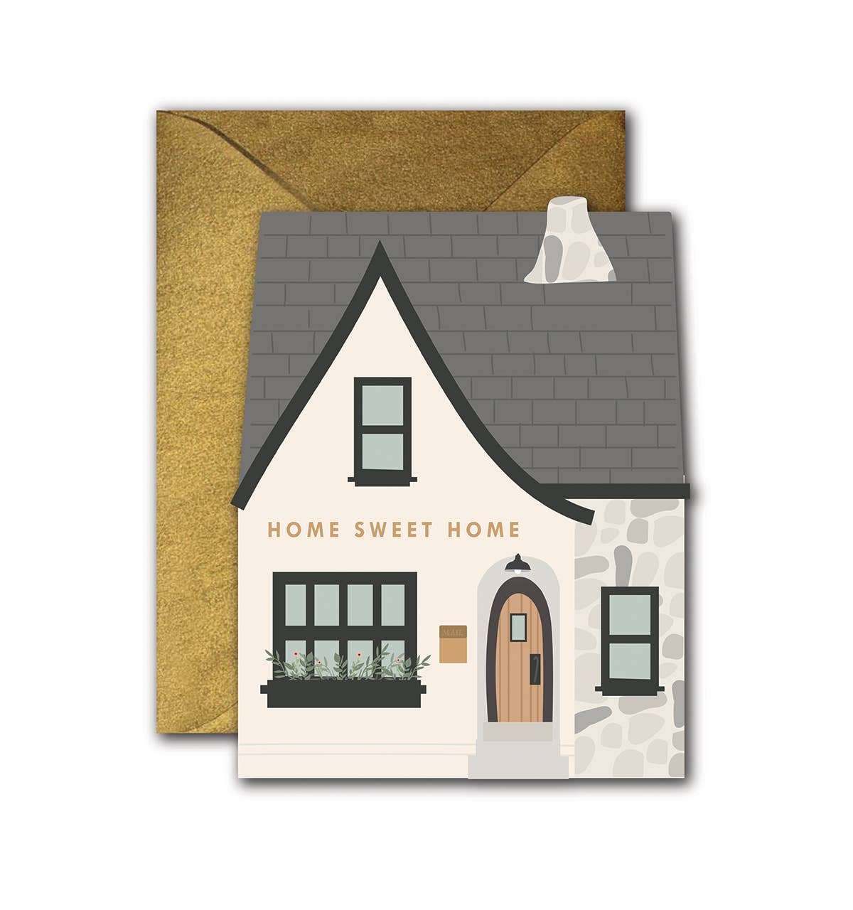 Home Sweet Home die-cut folded greeting card with envelope.