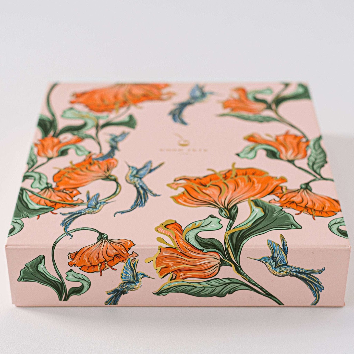 Hummingbird Luxury Stationery Set in gold-foiled keepsake box with floral design.