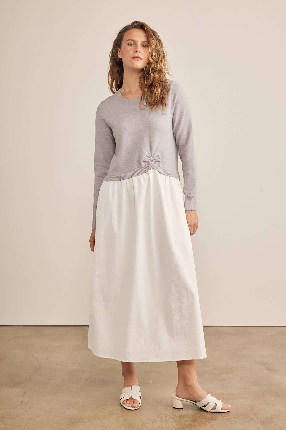 In February Mixed Media Sweater MIDI twofer style Dress - Jennie Dots