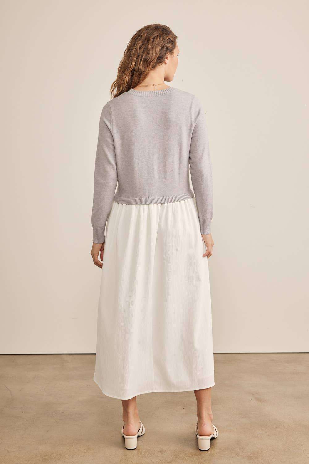 In February Mixed Media Sweater MIDI twofer style Dress - Jennie Dots