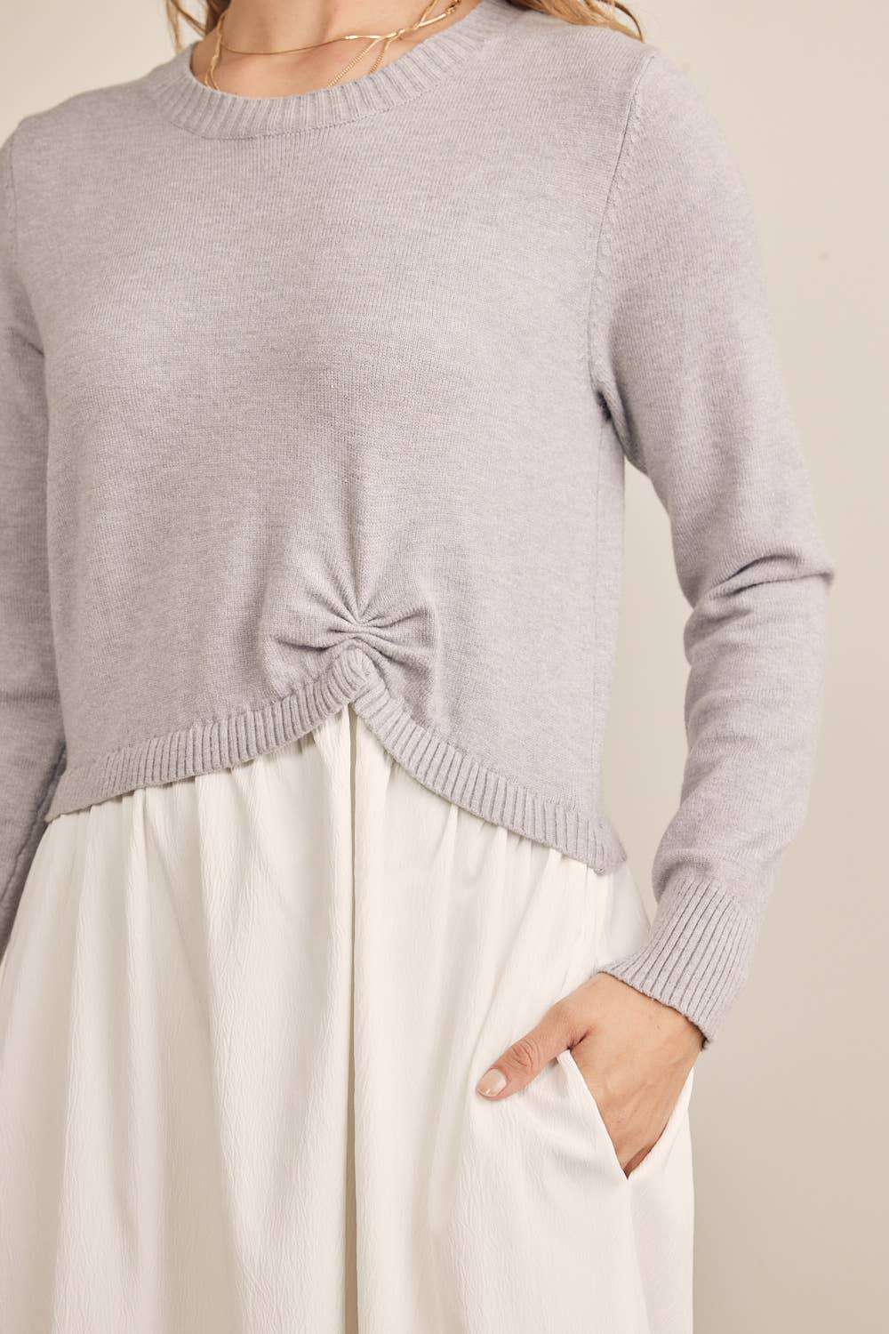 In February Mixed Media Sweater MIDI twofer style Dress - Jennie Dots