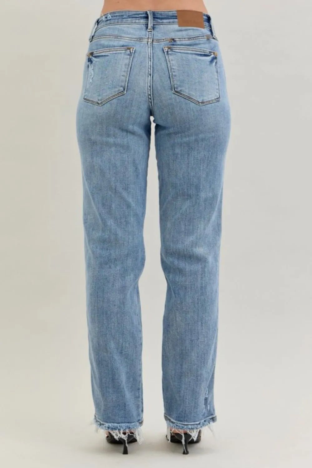 Judy Blue Frayed Hem Cell Phone Pocket Dad Jeans - Jennie Dots