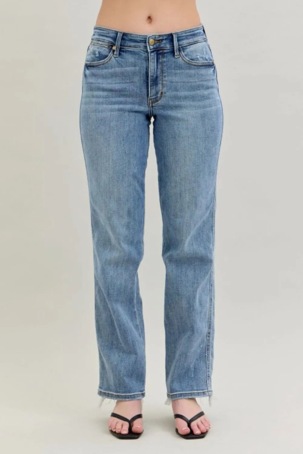 Judy Blue Frayed Hem Cell Phone Pocket Dad Jeans - Jennie Dots