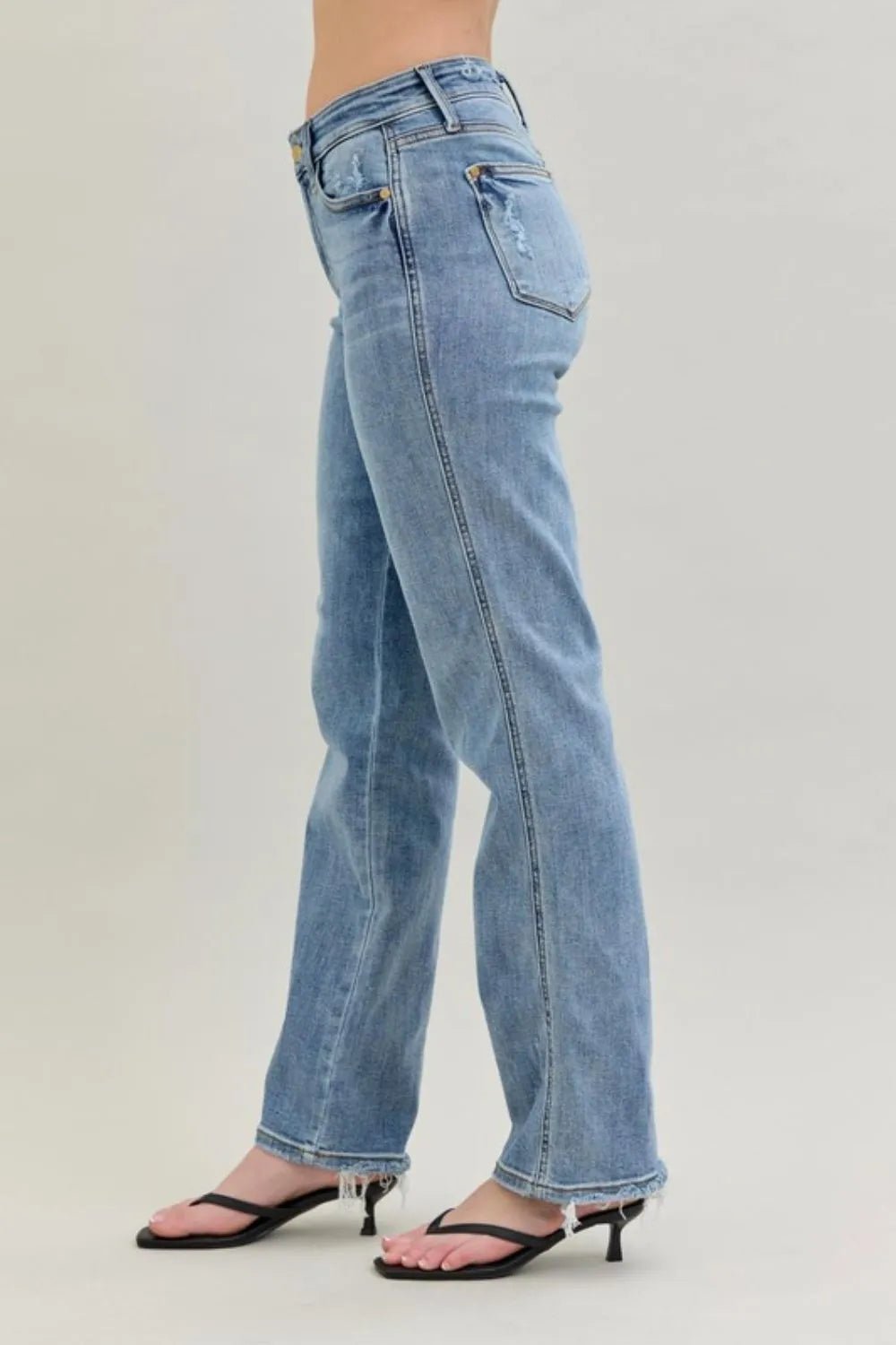 Judy Blue Frayed Hem Cell Phone Pocket Dad Jeans - Jennie Dots