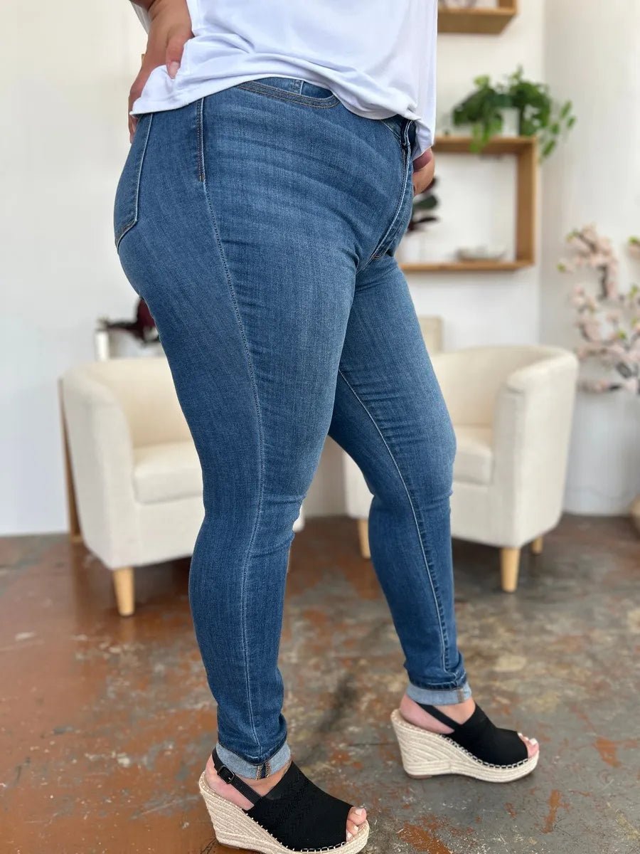 Judy Blue Full Size Cuffed Hem Skinny Jeans - Jennie Dots