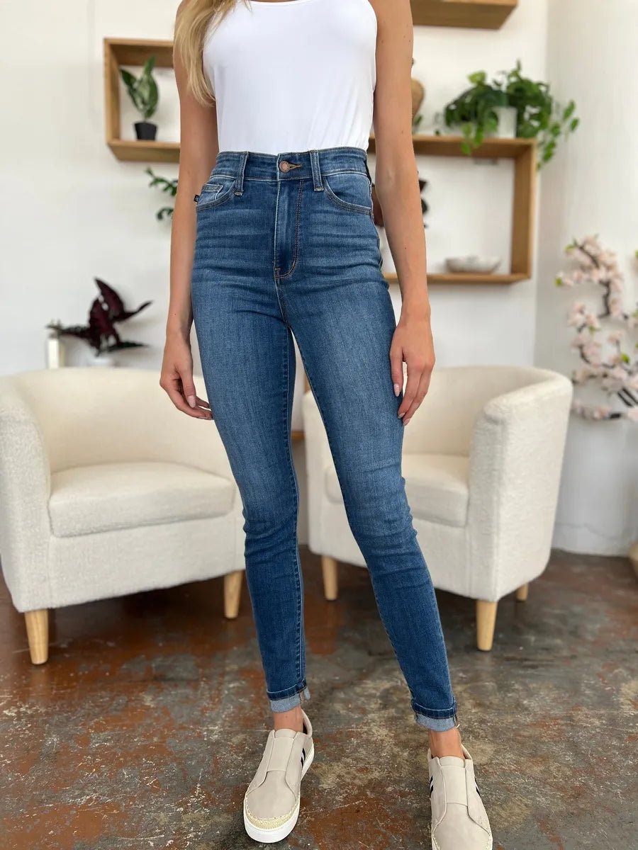 Judy Blue Full Size Cuffed Hem Skinny Jeans - Jennie Dots