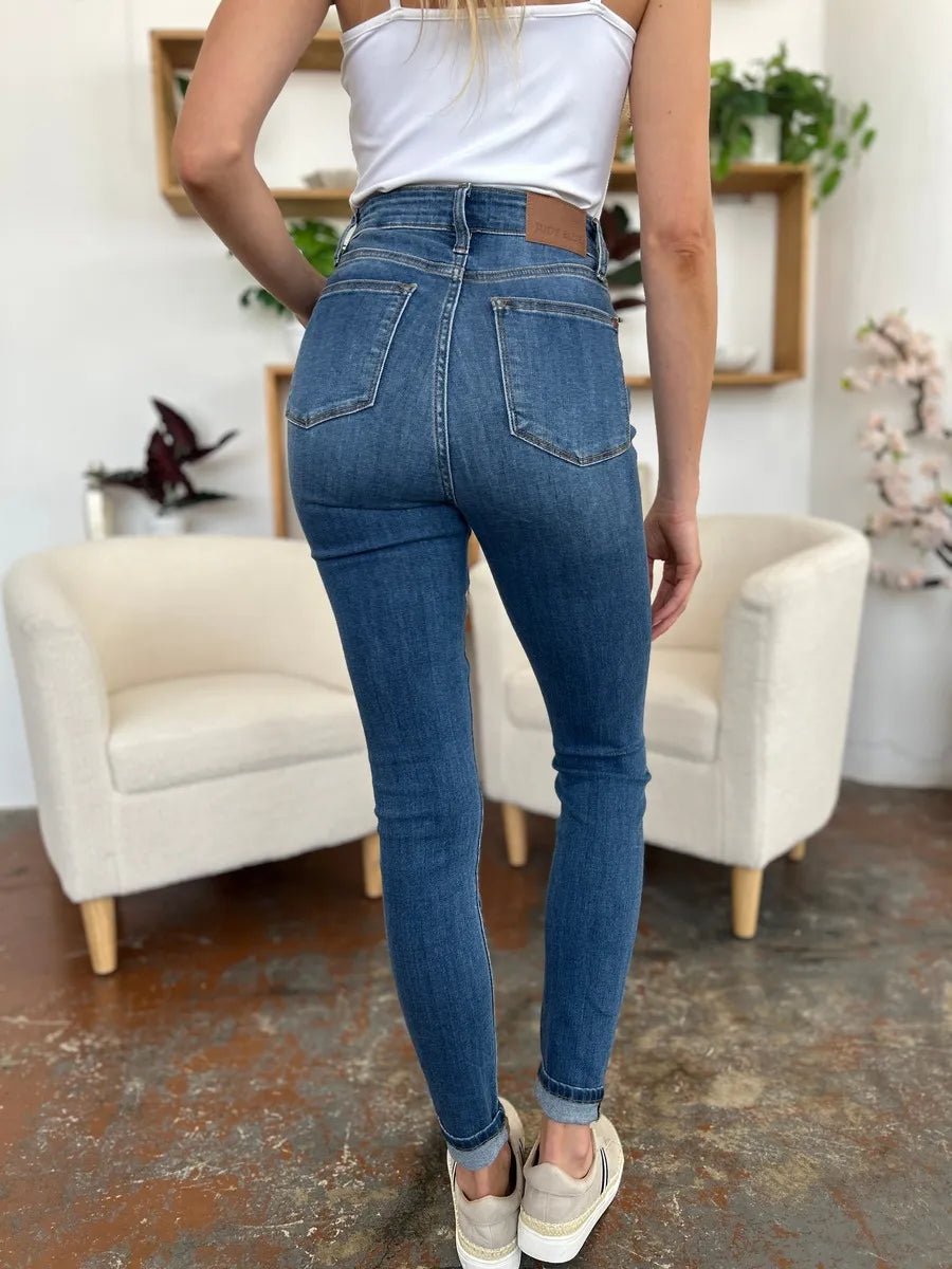 Judy Blue Full Size Cuffed Hem Skinny Jeans - Jennie Dots