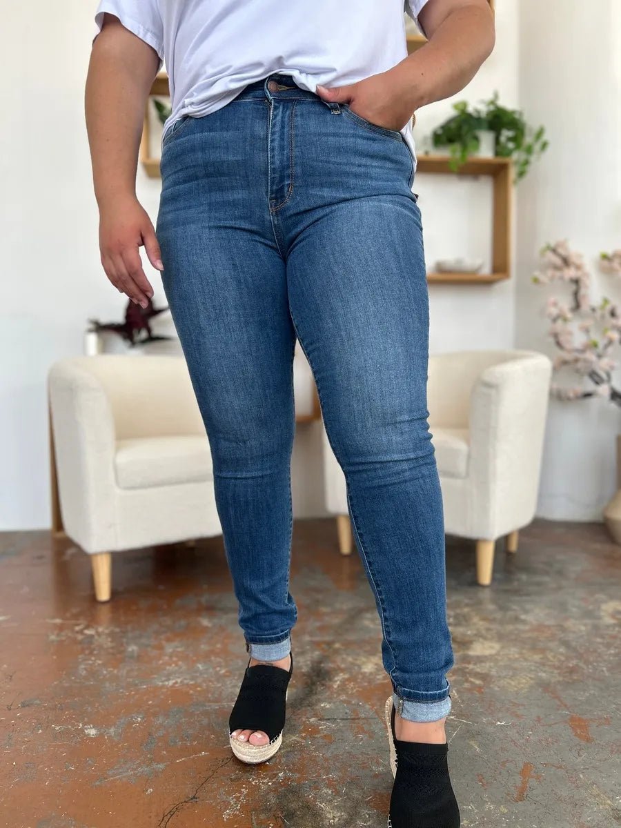 Judy Blue Full Size Cuffed Hem Skinny Jeans - Jennie Dots