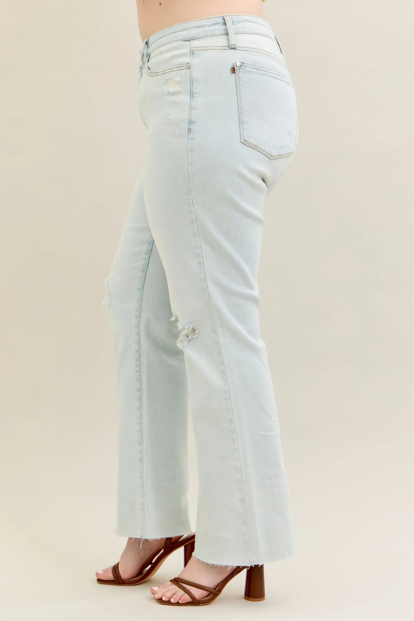 Judy Blue Full Size Destroy & Fray Hem Bootcut Jeans Plus Size - Jennie Dots