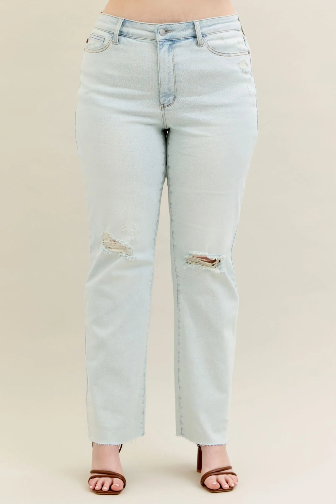 Judy Blue Full Size Destroy & Fray Hem Bootcut Jeans Plus Size - Jennie Dots