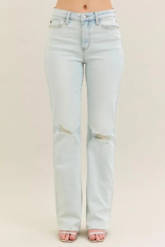 Judy Blue Full Size Destroy & Fray Hem Bootcut Jeans Plus Size - Jennie Dots