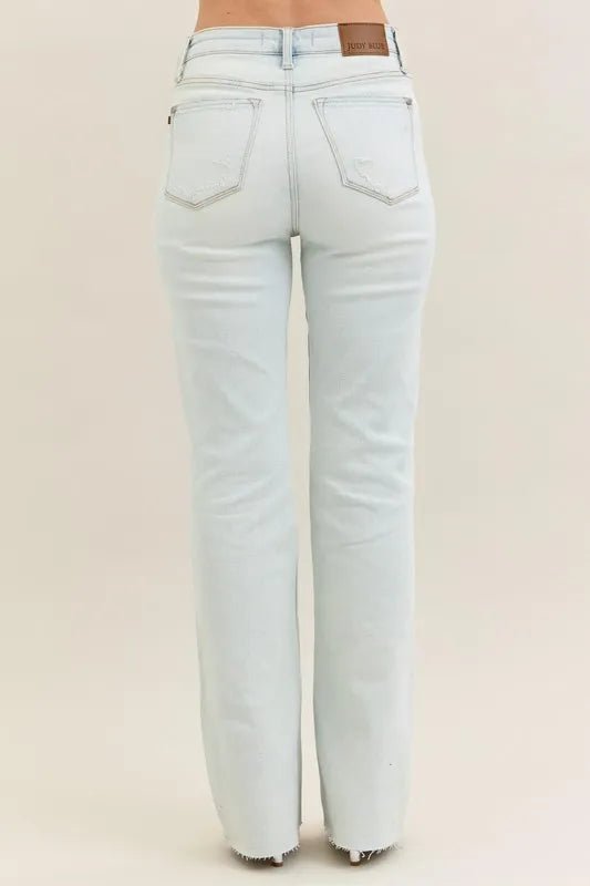 Judy Blue Full Size Destroy & Fray Hem Bootcut Jeans Plus Size - Jennie Dots