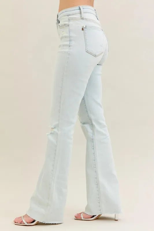 Judy Blue Full Size Destroy & Fray Hem Bootcut Jeans Plus Size - Jennie Dots