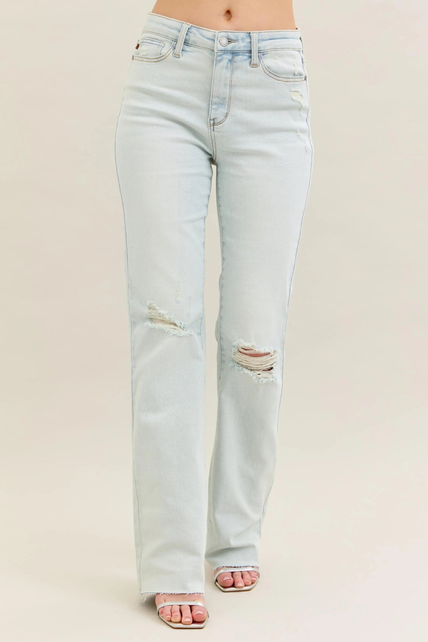 Judy Blue Full Size Destroy & Fray Hem Bootcut Jeans Plus Size - Jennie Dots